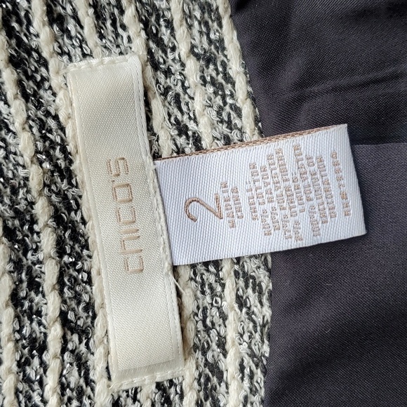 Chico's Black, White, Silver Tweed Jacket with Embellished Neckline 2 / L - Picture 6 of 11